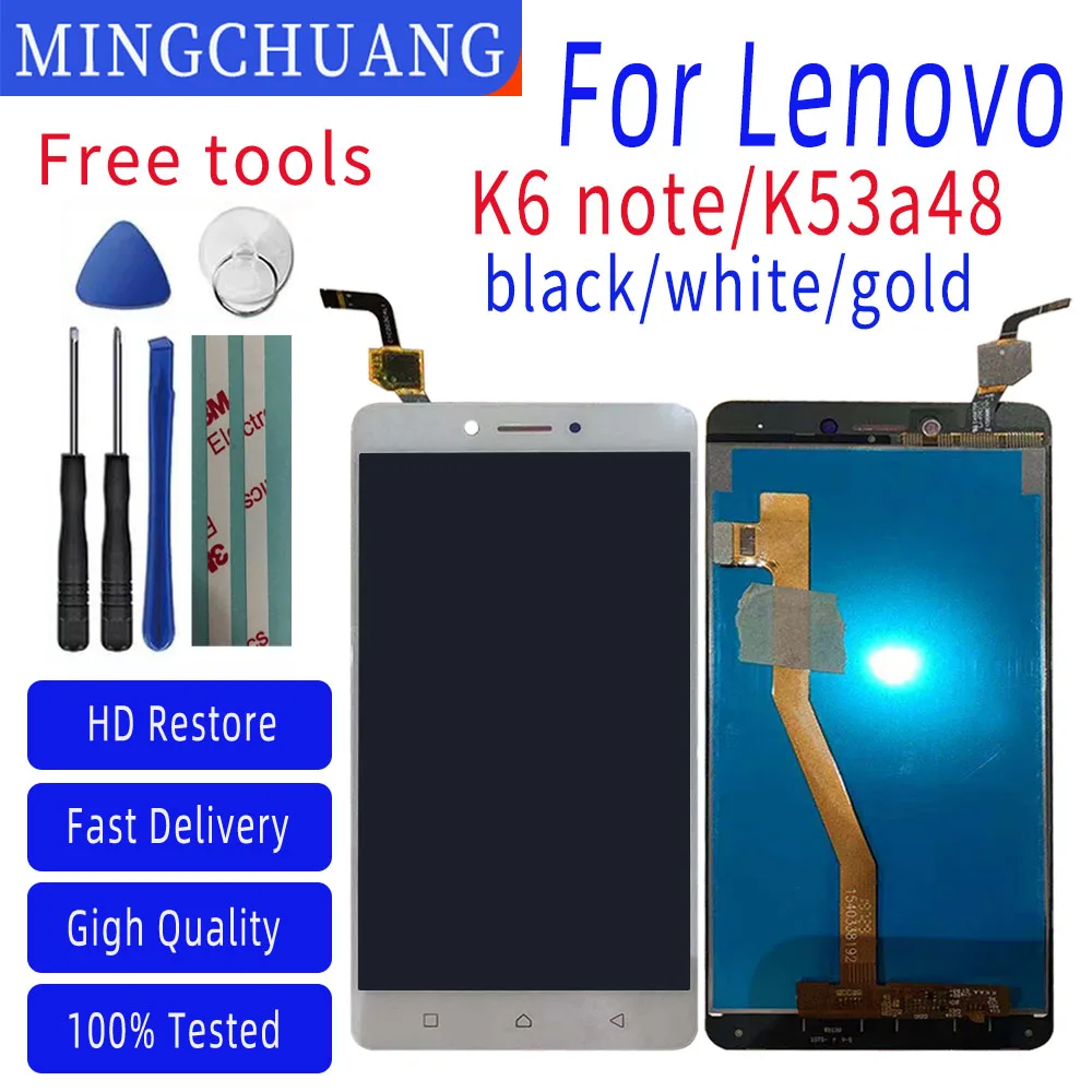 

ЖК-дисплей 5,5 дюйма для Lenovo мобильный телефон K6 Note K53a48, сенсорный экран, дигитайзер в сборе с рамкой, запасные части