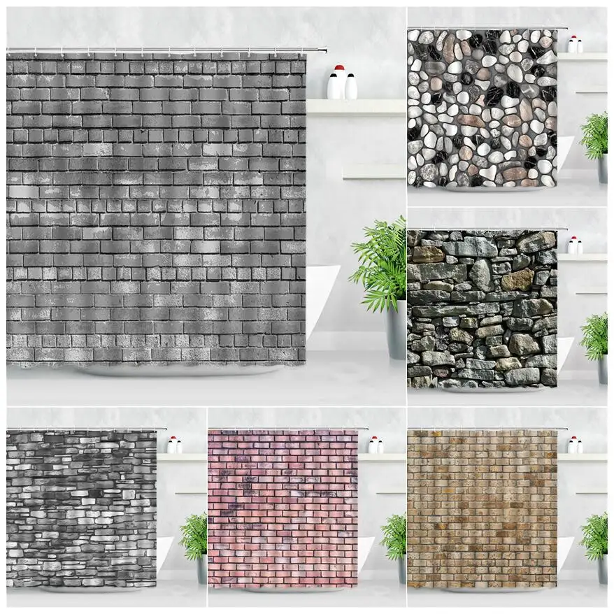 

Бесшовная кирпичная настенная душевая занавеска s в стиле ретро, винтажный каменный узор, 3D печать, современный водонепроницаемый домашний ...