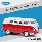 Модель автомобиля Welly 1:36 из сплава для автобуса Volkswagen 1963 T1, Натяжной автомобиль, коллекционные подарки, не дистанционное управление, транспортная игрушка