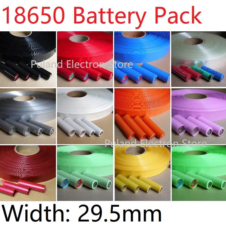 

1M Width 29.5mm 18650 Lipo Battery PVC Heat Shrink Tube Dia 18.5mm Precut for Battery Film Tape Battery Cover