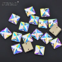 junao 12 14 16 22mm sewing square rhinestones k9 glass ab color fancy stones flat back sew on crystal strass for needlework