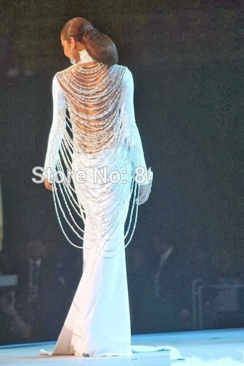 High Quality Prom Dress Long Sleeves High Neck Pearls Backless Mermaid Evening Dress Luxury Long Arabic Muslim Prom Dresses