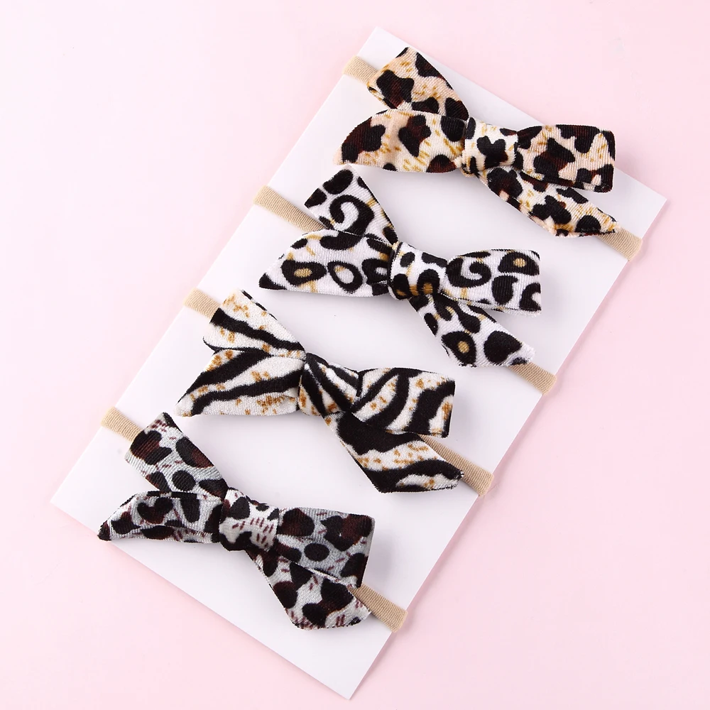 

Fashion Velvet Bows Headband For Girls Soft Leopard Nylon Headbands Baby Elastic hairbands Newborn Baby Girl Hair Accessories