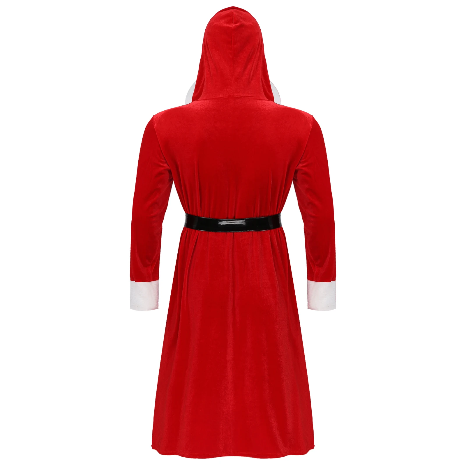 Men Christmas Bathrobe Winter Role Play Hooded Costume Velvet Long Sleeve Kimono Nightwear Sleepwear Night-Robe With Belt