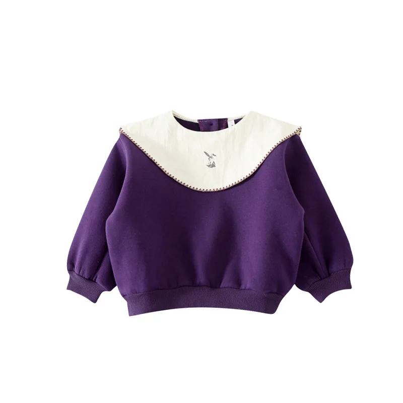 

Girls autumn and winter plus fleece sweater Japanese retro big lotus leaf collar wild long-sleeved fleece long-sleeved top