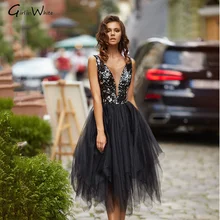 Sexy profundo decote em v lantejoulas vestido de noite sem costas teal comprimento tule festa de formatura vestido coctail vestido robe de soirée (1)