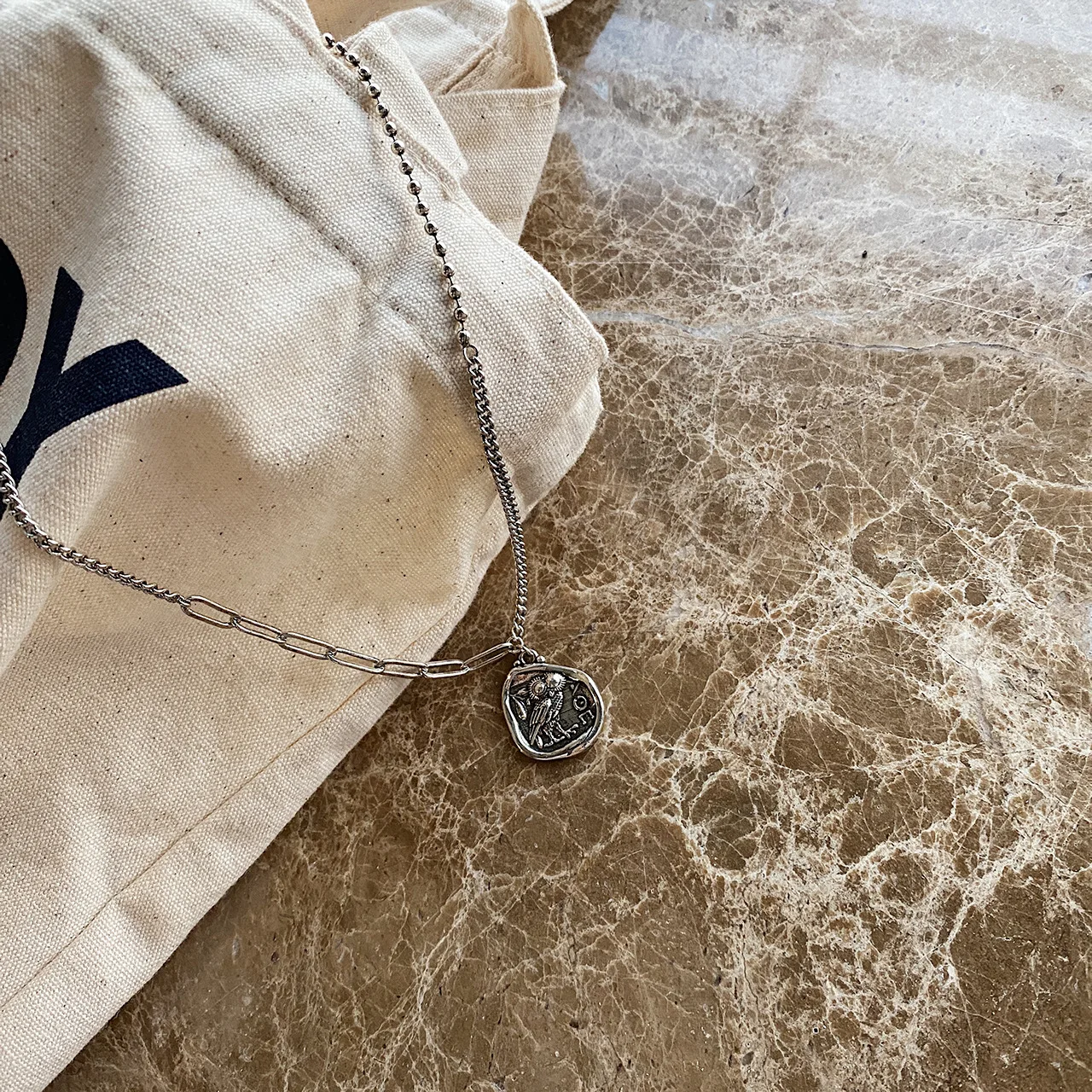 925 Серебряное ожерелье в винтажном стиле с эффектом потертости Бесплатная Сова