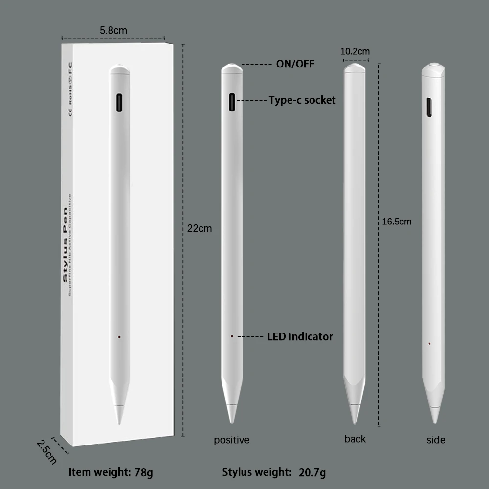 

Triangular iPad Pencil Stylus Pen with Palm Rejection Tilt Sensor for Apple iPad Pro iPad Mini iPad Air for 2018 - 2021