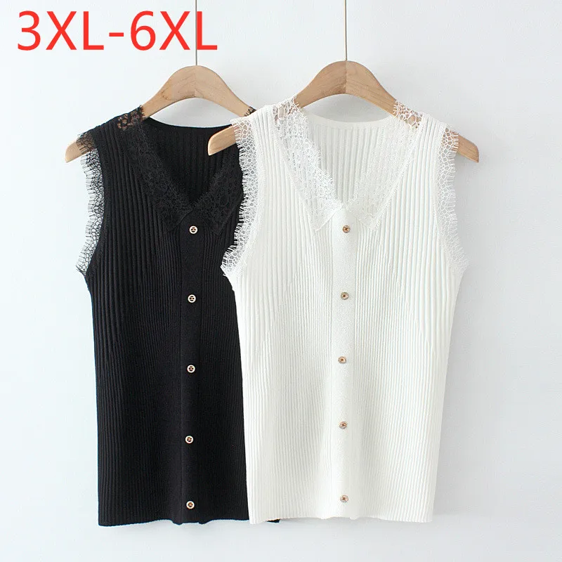 

Новинка 2021 Летняя женская обувь размера плюс трикотажные топы с бретельками для женщин большого размера, без рукавов, тонкое, черного и бело...