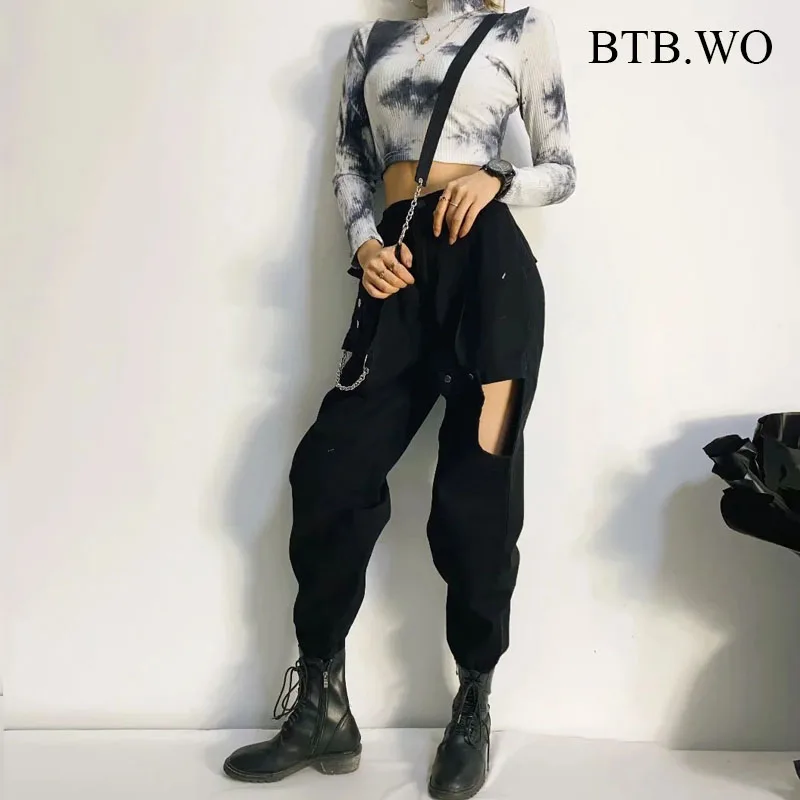 

BTB.WO Sets Women 2020 high street Sexy high waist fashion loose trousers mujer pantalon Women Pants Two Pieces Set