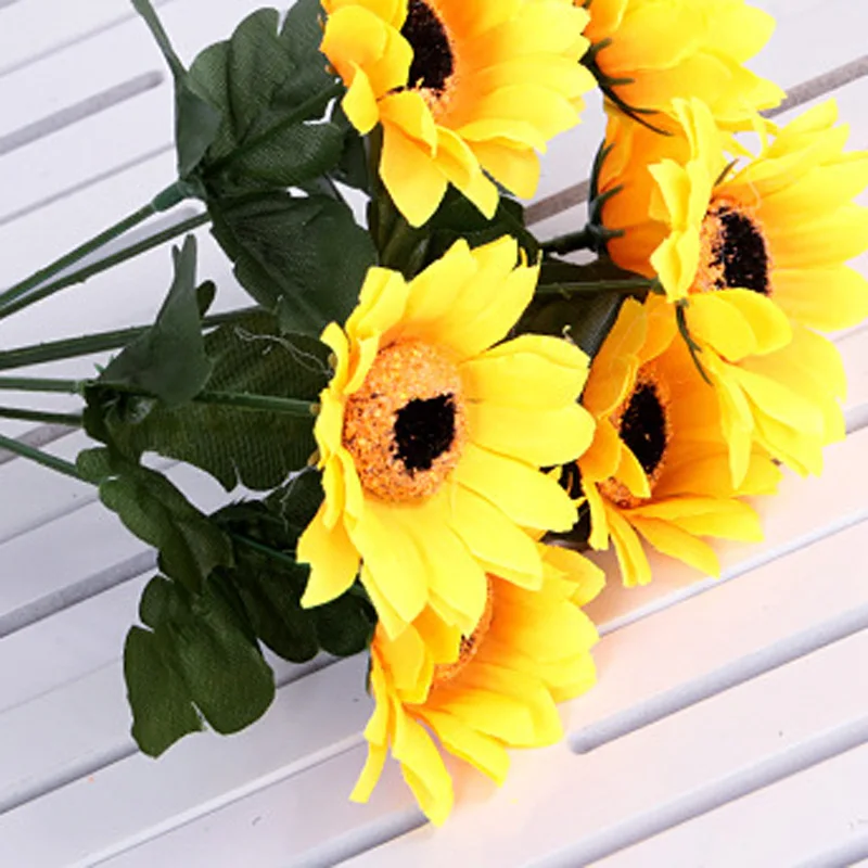 

1x Simulate Artificial Sunflower Fake 7 Heads Flower Bouquet Home Office Decor