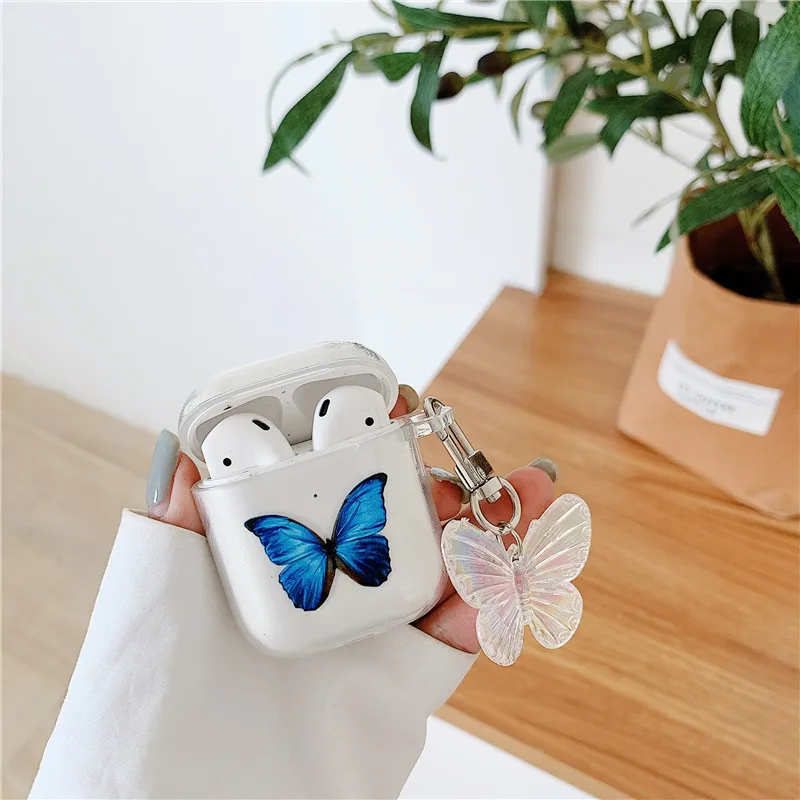 Милый синий монарх розовый чехол для наушников с бабочками Apple AirPods 2 1 мягкий