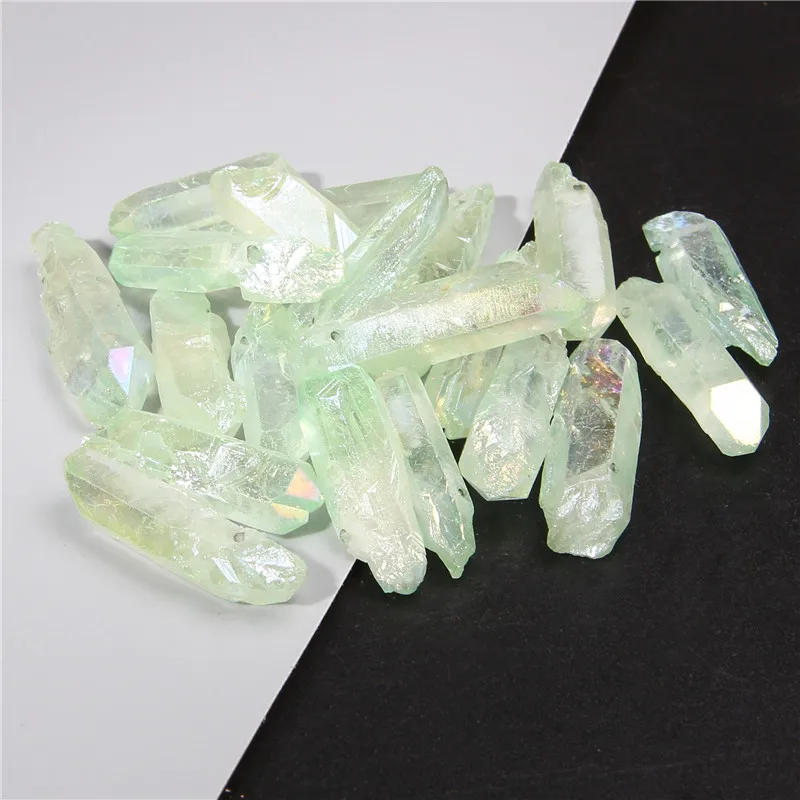 10 шт. светло зеленые необработанные кварцевые кристаллы бусины с отверстием