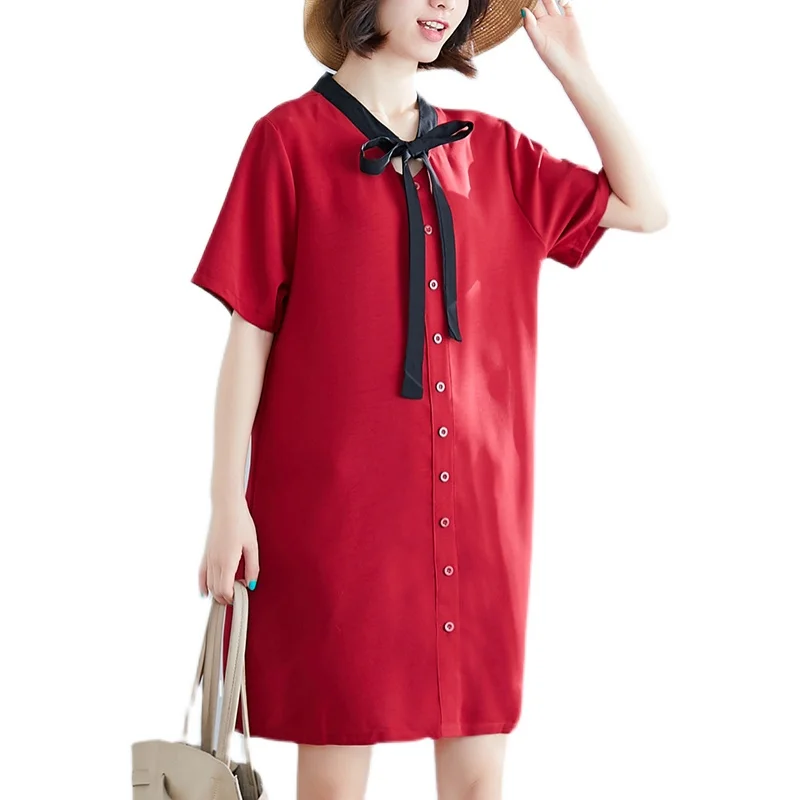 

COIGARSAM Chiffon Women dress New Summer Loose Bow Dresses 7083