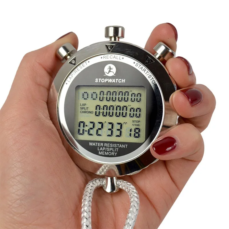 

Waterproof Digital Stopwatch Metal 1/1000 Seconds Handheld LCD Display Chronograph Outdoors Timer Counter Sports Watch Relogio