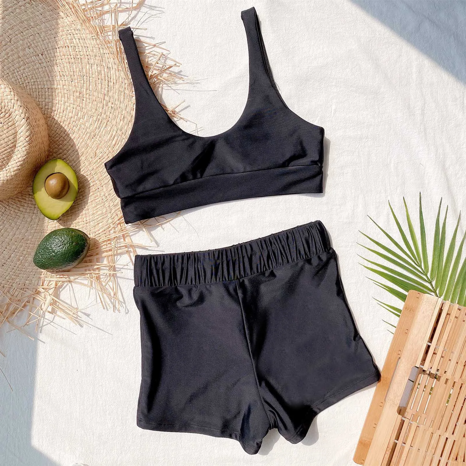 

Women bikini summer fashion all-match solid color low-neck tube top push up sling open back tight fitting slim bikini split suit