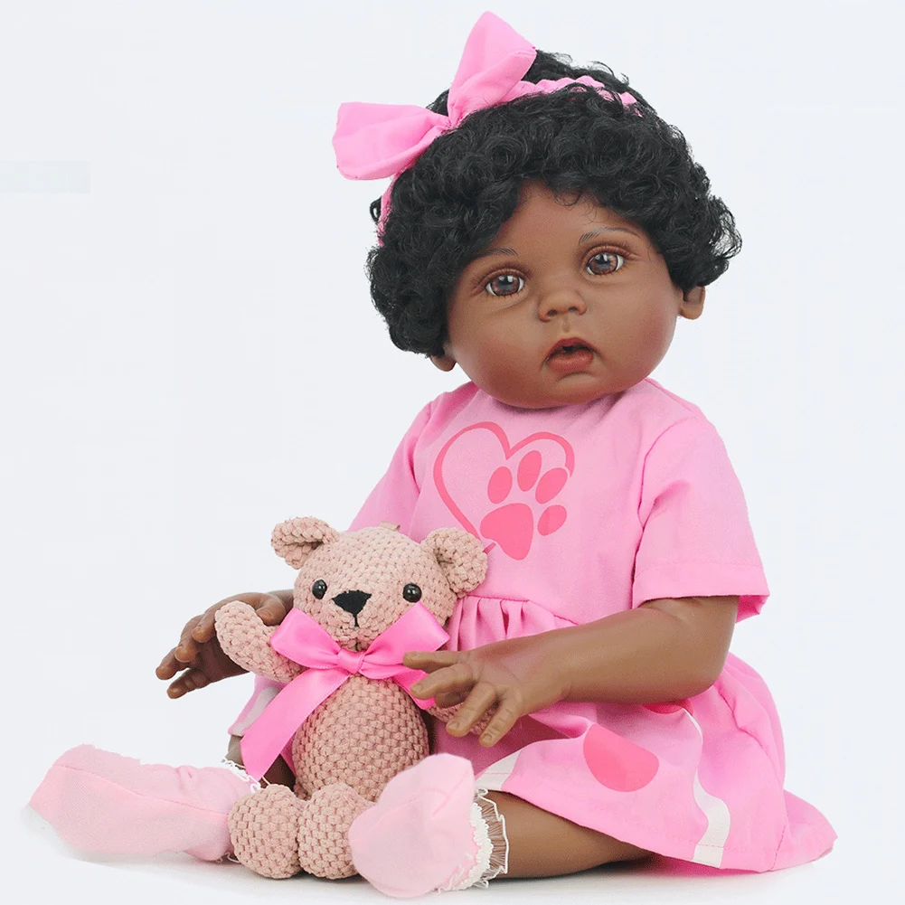 

53cm Black Reborn Baby Doll Realistic Lifelike Doll Soft Full Vinyl Simulation Reborn Doll Play House Game Toy for Children Gift