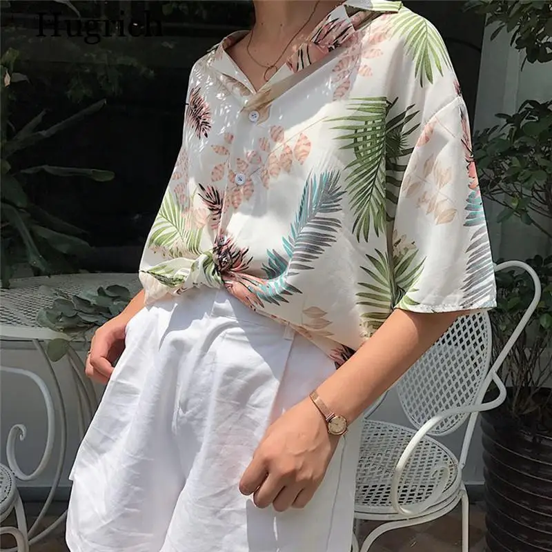 

New Chiffon Womens Casual One Size Blouses Female Hawaiian Fashion Floral Short Sleeve Shirts Ladies Summer Loose Tops