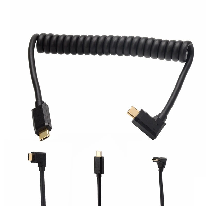 

Right & Left Angle USB 3.1 Type-c Male To Male Stretch Spring Curl Flexible Cable 3A Gen2 10Gbps 4K 60HZ USB C Type Coiled Cable