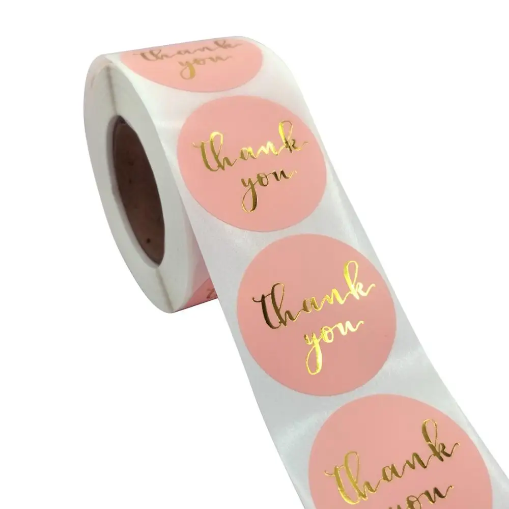 

1.5 Inch 3.8CM Big Size Bronzing Thank You Stickers Pink Chrome Paper Seal Label Thank You for Your Order Handmade with Love