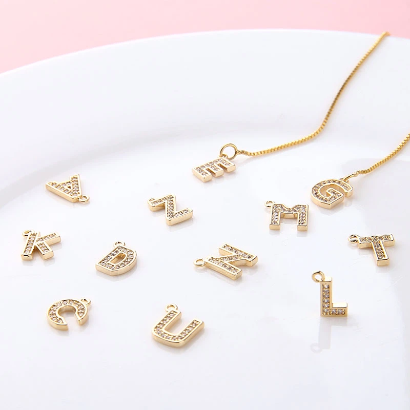 4 шт. медные микро инкрустация Циркон 26 Английский алфавит подвески серьги для