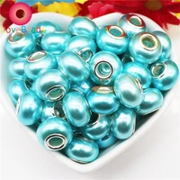 10pcs blue light color resin murano european beads large hole round bead rondelle spacer 14x8mm fit snake style charm bracelet