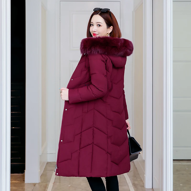 

Women's Jackets For Winter Office Ladies Slim Hooded Long Parkas Woman Solid Plus Size With Fur Collar Thick Female Coat Outwear