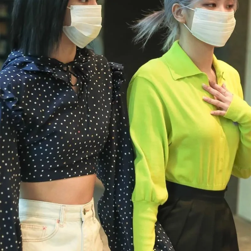 MONMOIRA Fluorescent Green Knitted Pullovers Women Autumn Lantern Sleeve Rose Knitwear Girls Chic Casual Sweaters cws0327-5 | Женская