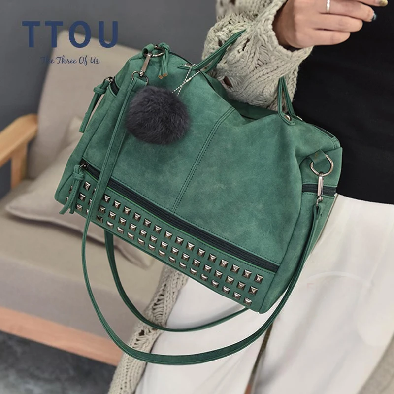 Сумка TTOU из искусственной кожи женская с заклепками винтажный саквояж на плечо