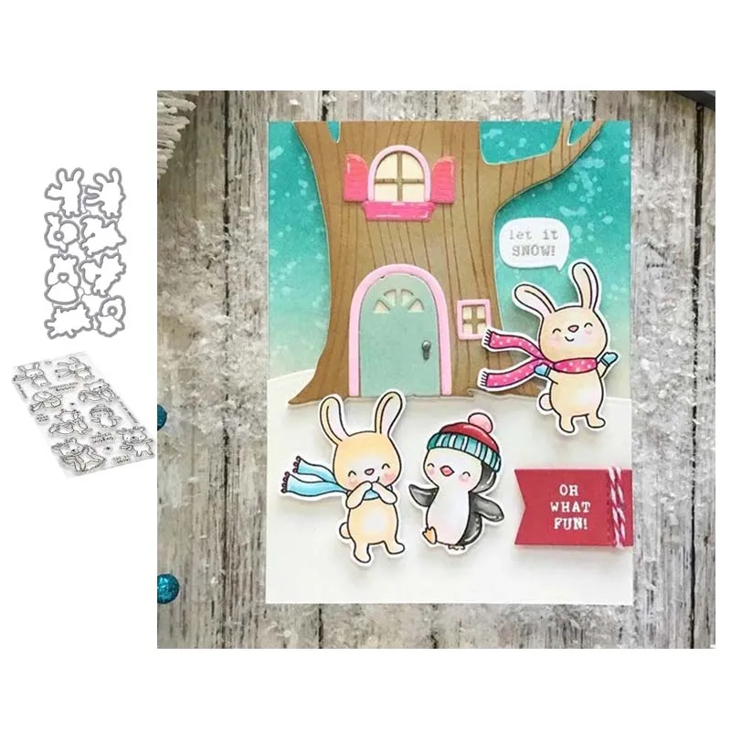 С рисунком пингвина и олень металлический Трафаретный вырубной штамп прозрачные