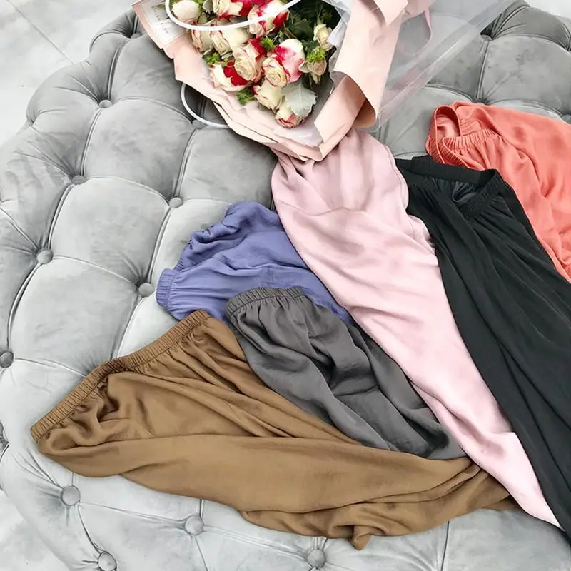 

Harem Pants Women Simple Ulzzang Elegant Lady Ankle-Length Pant High Elastic Waist Sun Protection Soft Summer Womens Trousers