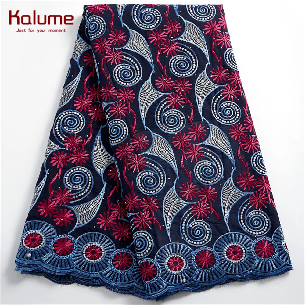 

Kalume African Lace Fabric 2021 High Quality Swiss Voile Rhinestones Red Nigerian Lace Fabric For Dress Sewing Materials H2418