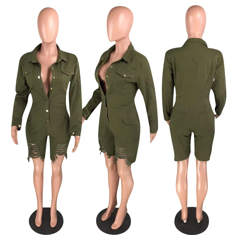 GL осенне-зимние женские джинсовые комбинезоны с длинными рукавами и пуговицами