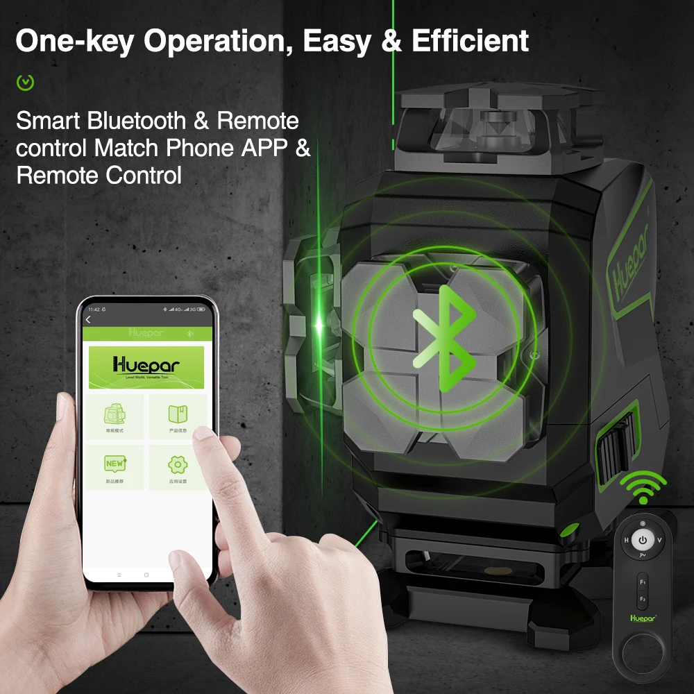 Лазерный уровень Huepar S04CG 16 линейный 4d лазер перекрестный с функциями Bluetooth и
