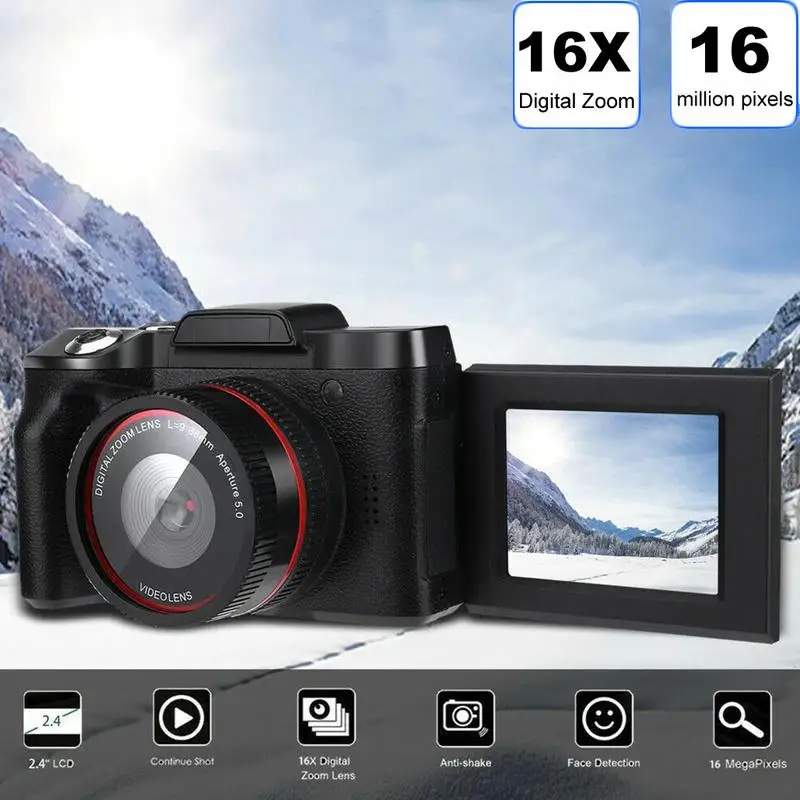 

Цифровая камера, профессиональная видеокамера, Full HD 16x, черный микрофон