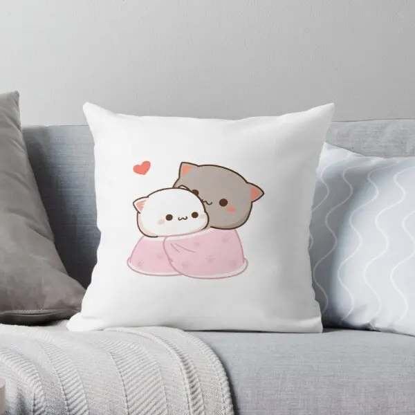 

Peach And Goma Cuddling Mochi Peach Ca Printing Throw Pillow Cover Anime Decorative Bedroom Sofa Square Pillows not include