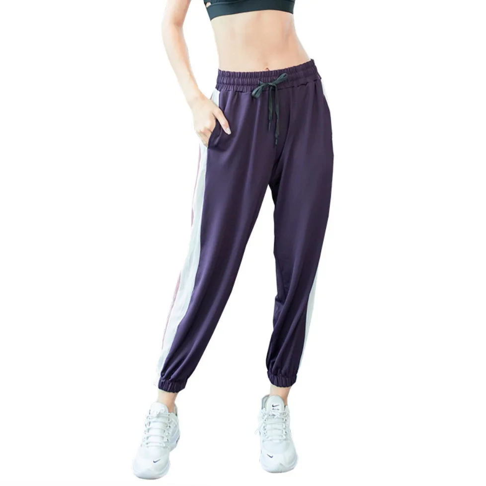 EF8231 свободные штаны для йоги с боковыми полосками женские фитнеса и бега
