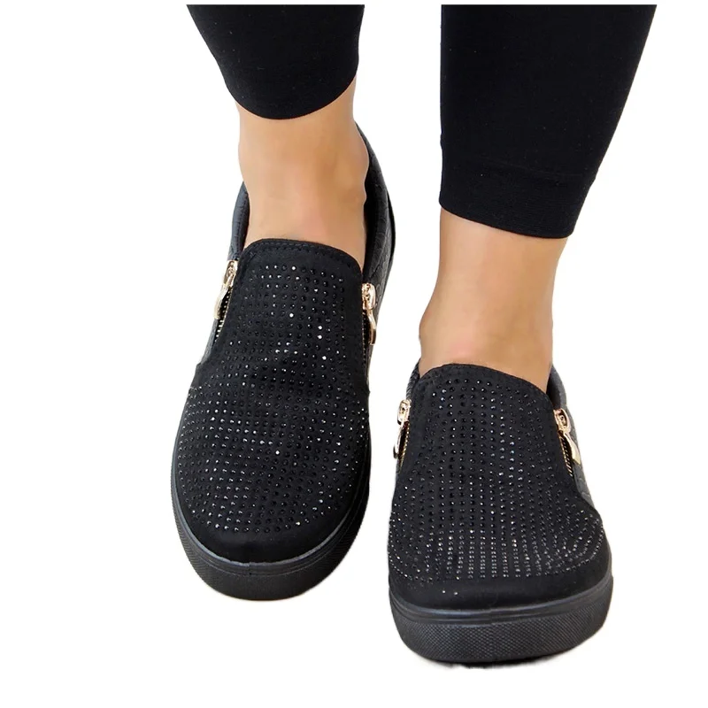 

2021 New Spring And Autumn Casual Shoes Women Crystal Slip On Flat Shoes Loafers Ladies Moccasins Plus Size 35-43