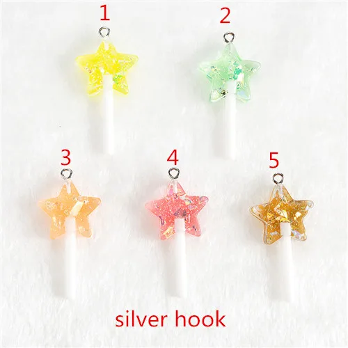 silver hook 12 шт смешанные маленькие звезды леденец 38*20 мм Блестящий леденец милые плоские с оборота кабошоны из смолы украшения для сережек и кулонов - Цвет: silver hook