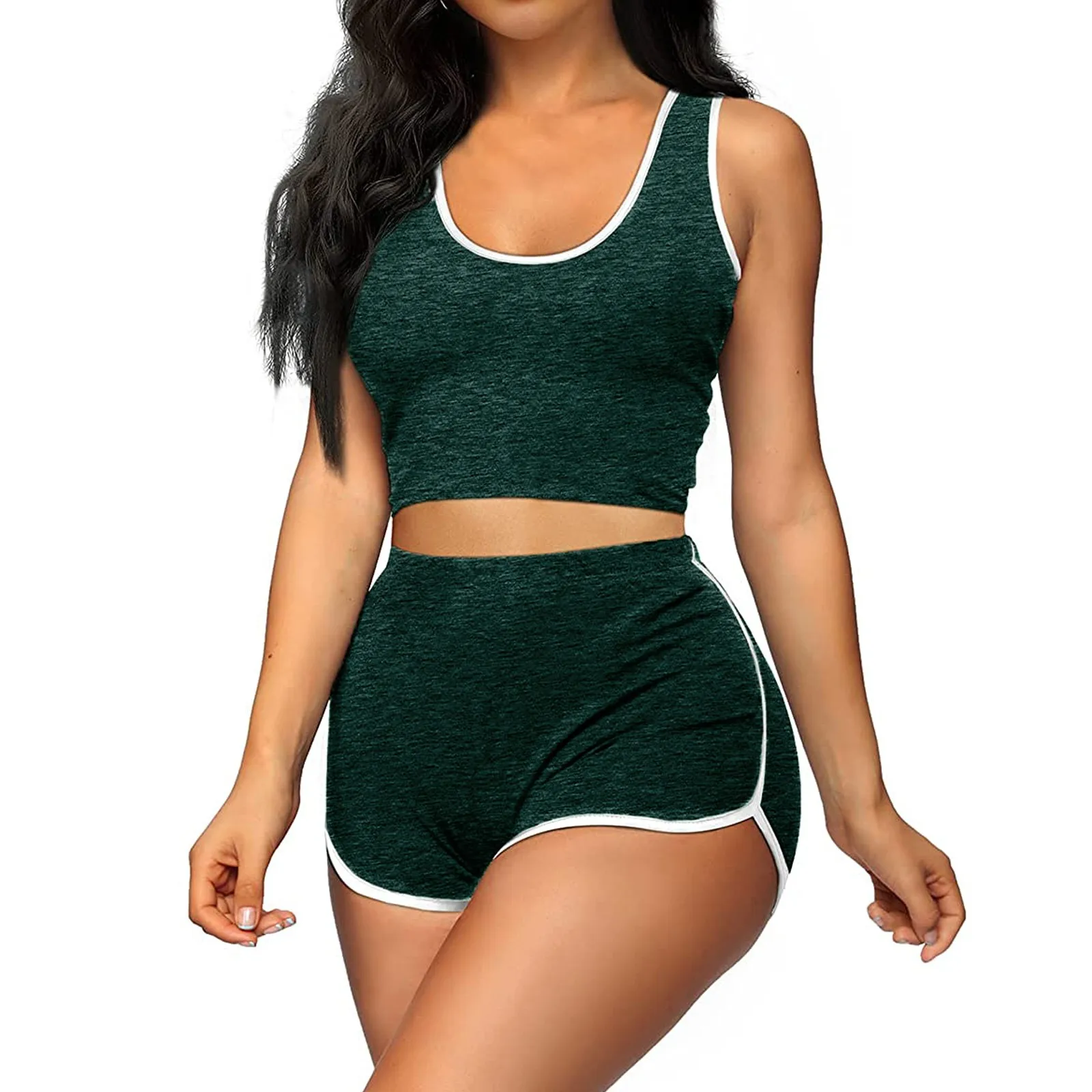 

Womens Fitness 2 Piece Outfits Sexy Short Sleeve Crop Tops Short Sets Summer Active Tracksuit Gym Running Yoga Sportswear A40