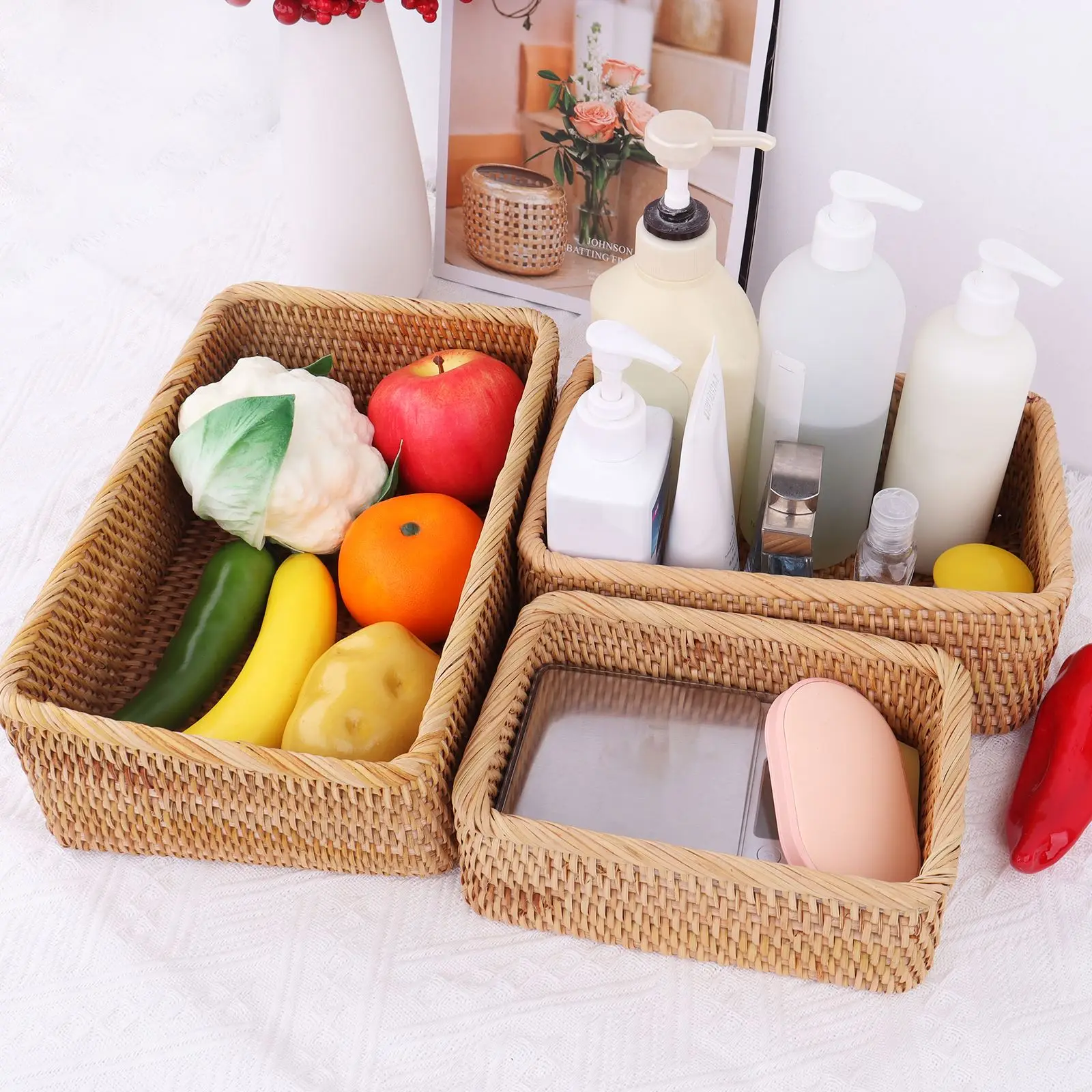

Handmade Straw Dried Flower Fruit Pot Storage Basket Rattan Box Candy Earphone Organizer Sundries Storage Organizer Home Decor