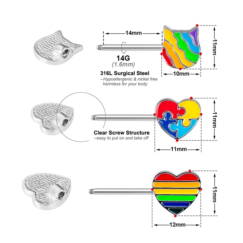 

1Pair Heart Cat Nipple Piercing Barbell Shield Bar Nipple Ring Cover Stainless Steel Stud for Women Sexy Body Breast Jewelry 14G