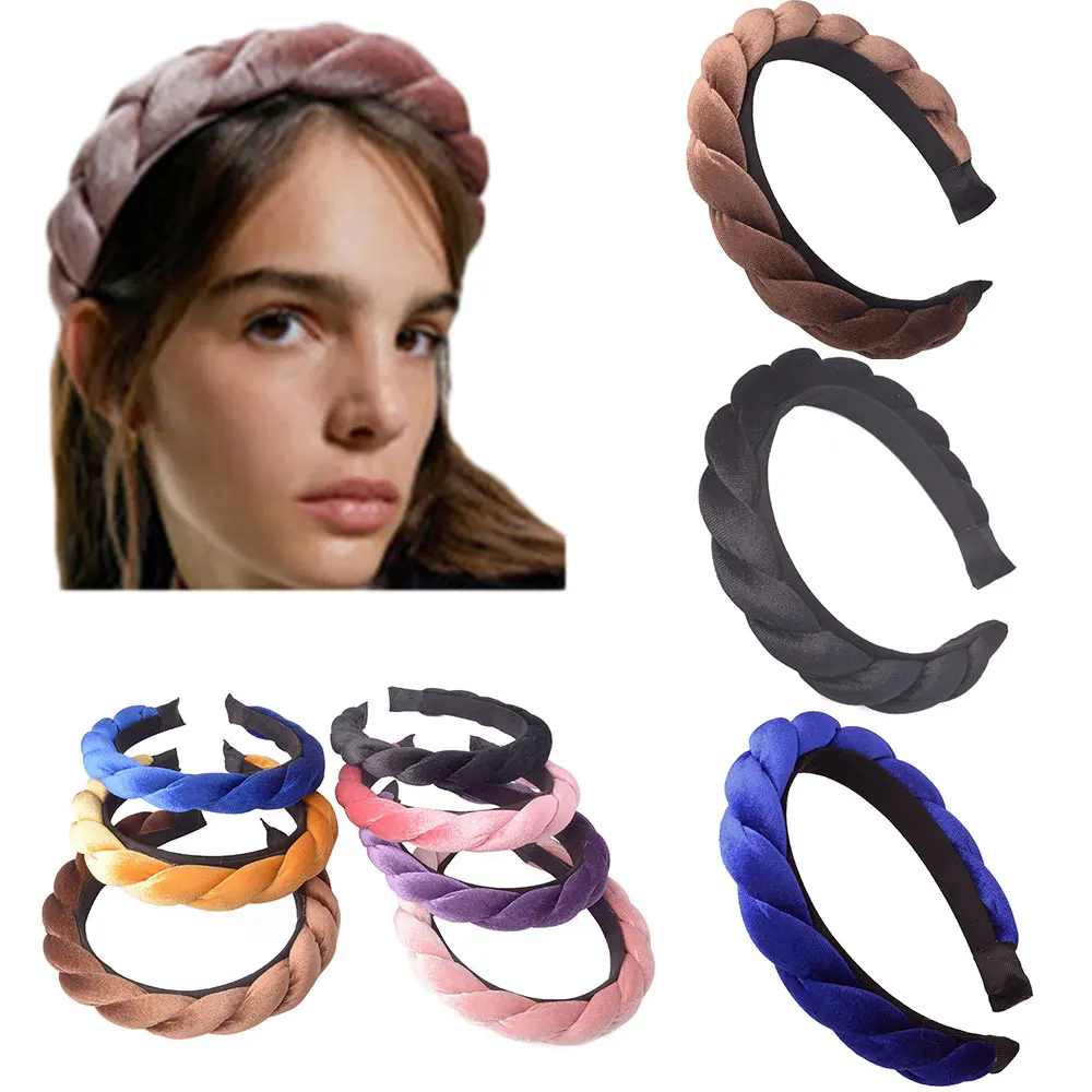 Solid Color Velvet Braid Headband with Teeth Hair Accessories Korean Twists Hairband Women and Girls Head Wear |