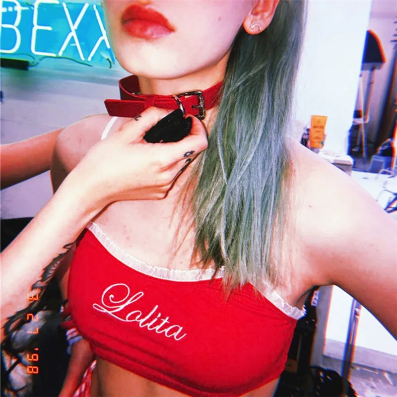 Женские летние модные сексуальные красные кружевные топы с вышитыми буквами