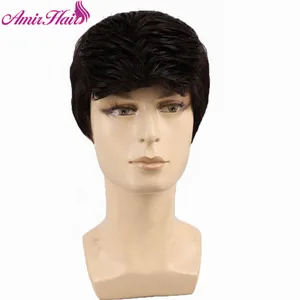 Парик мужской из искусственных волос Amir, короткий, черный, серебристо-серый