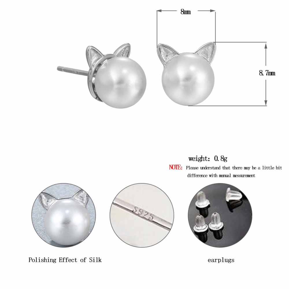Женские серьги гвоздики с искусственным жемчугом Kinitial вечерние мультяшным котом