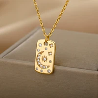 fashion star and moon necklaces for women men hiphop crystal necklace gold plated stainless steel clavicle chain jewelry on sale