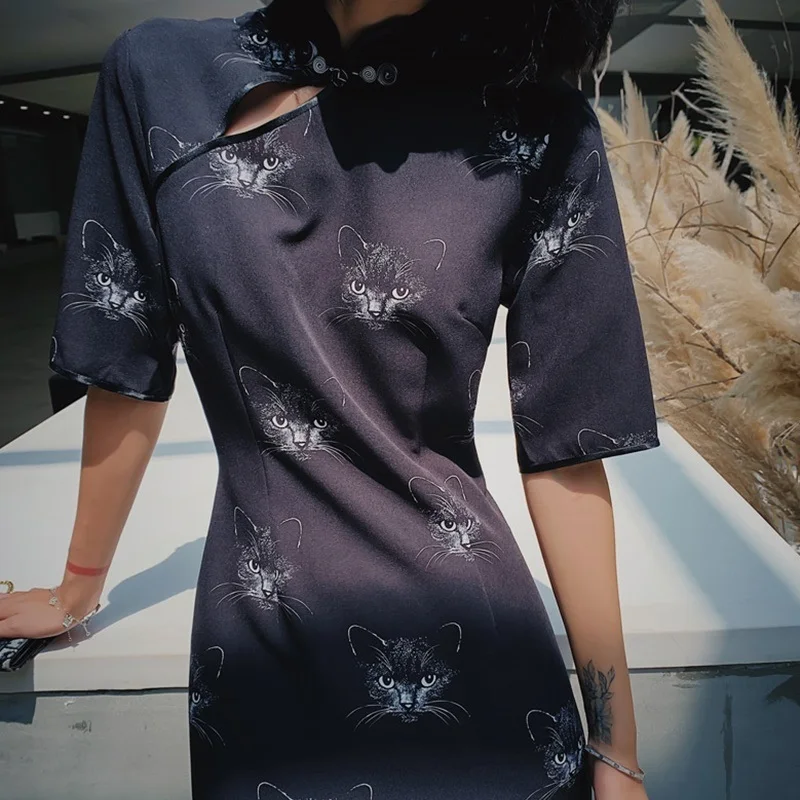 Азиатская уличная одежда в японском стиле длинное платье миди Чонсам восточное