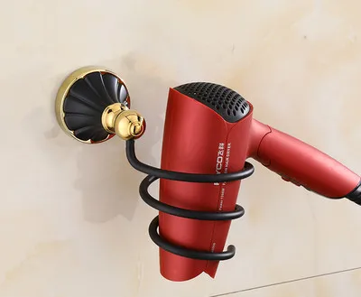 Hair Drier Holder Набор аксессуаров для ванной комнаты, 304 нержавеющая сталь, вешалка для полотенец, угловая полка, держатель для бумаги, вешалка для полотенец, 5 крючков, оборудование для ванной, черный и золотой - Цвет: Hair Drier Holder
