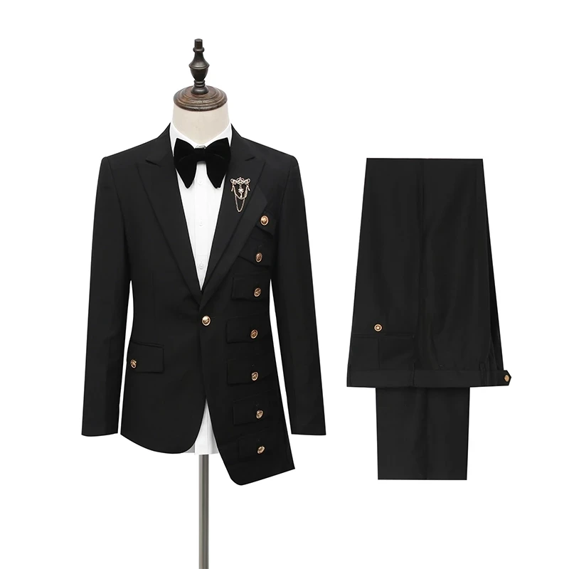 

2022 New Arrival Groomsmen 2 Pieces Set Black Peak Lapel Single Breasted Groom Tuxedos Brand Men Suits Wedding Best Man Wear